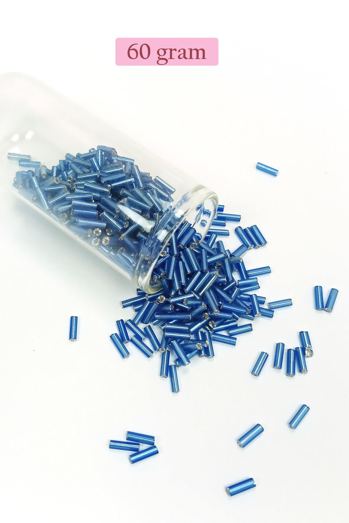 Uzun Boru Kesme Boncuk Çap 2mm Uzunluk 10 mm - 60 Gram - Mavi - B