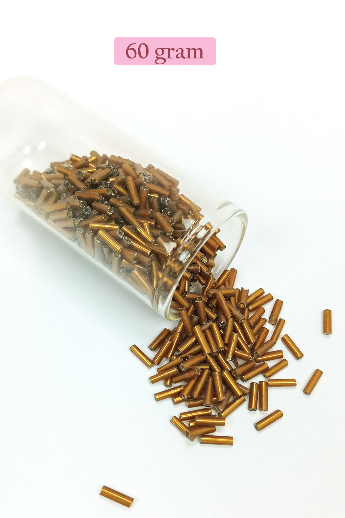 Uzun Boru Kesme Boncuk Çap 2mm Uzunluk 10 mm - 60 Gram - Gold - B