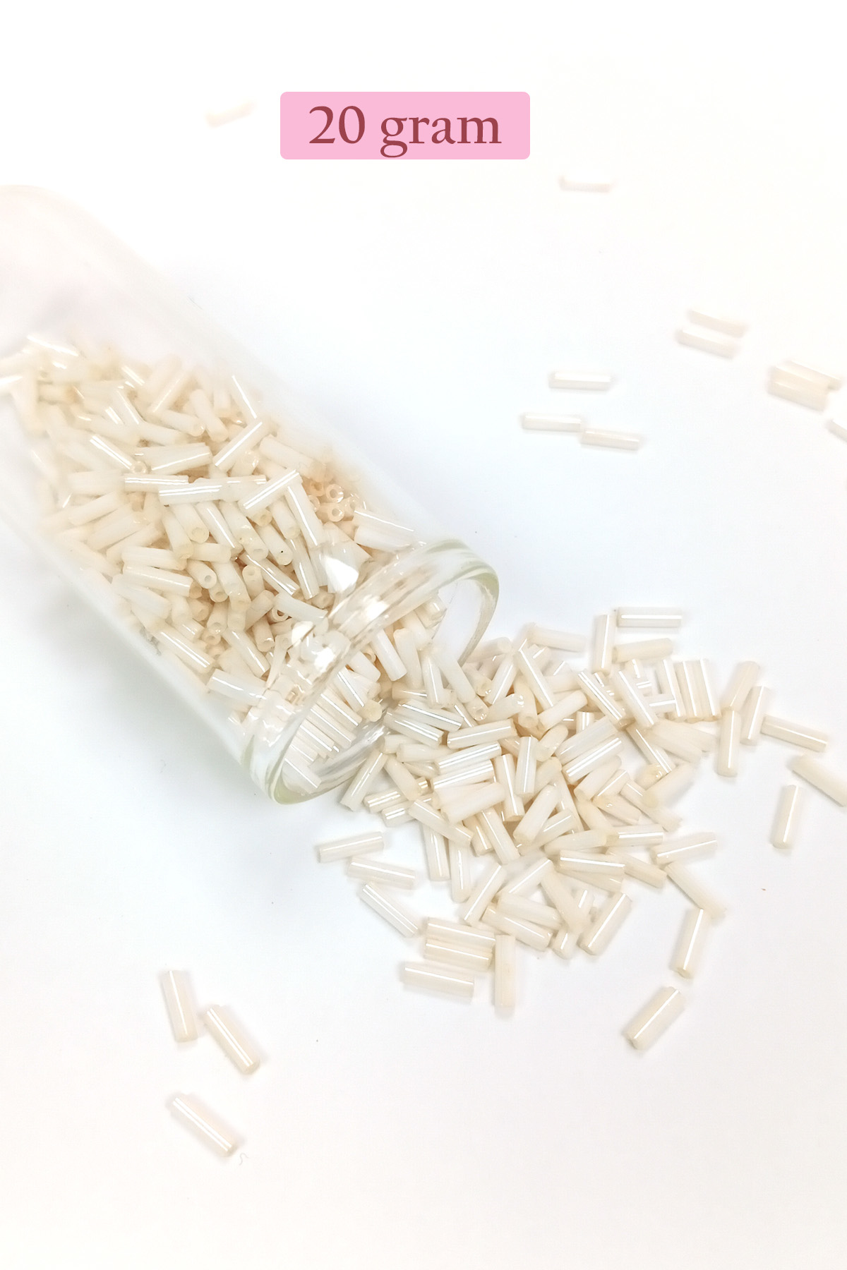 Uzun Boru Kesme Boncuk Çap 2mm Uzunluk 10 mm - 20 Gram - Açık Kre