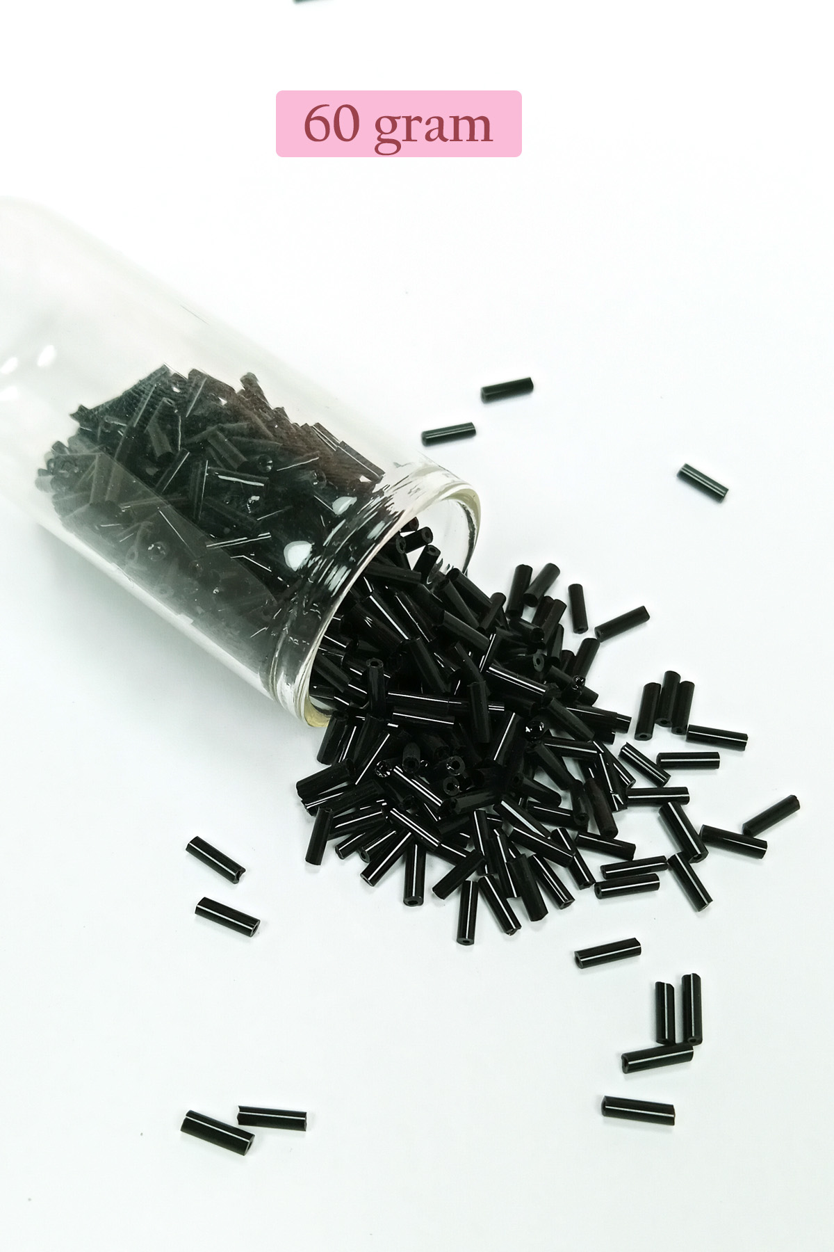 Uzun Boru Kesme Boncuk Çap 2mm Uzunluk 10 mm - 60 Gram - Siyah - 