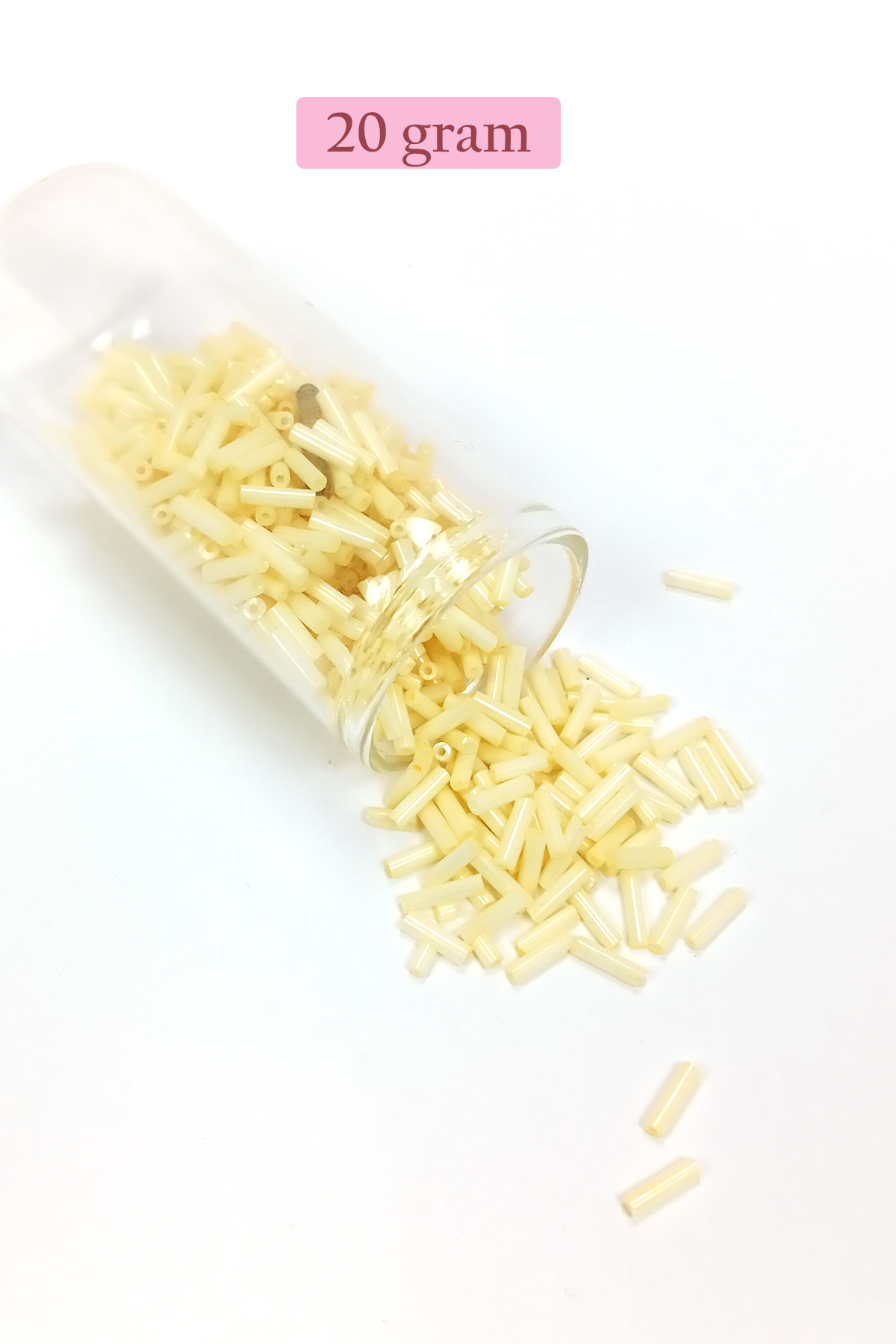 Uzun Boru Kesme Boncuk Çap 2mm Uzunluk 10 mm - 20 Gram - Krem - B