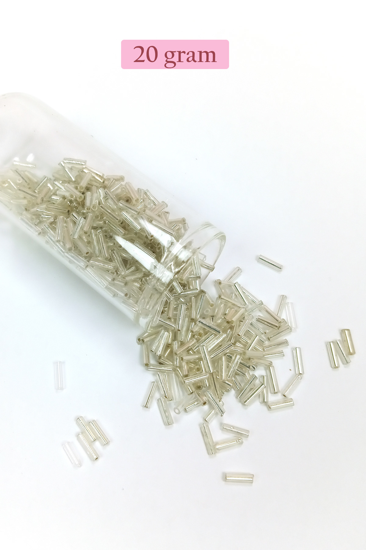 Just Cheap Store Uzun Boru Kesme Boncuk Çap 2Mm Uzunluk 10 Mm - 20 Gram - Gümüş - 