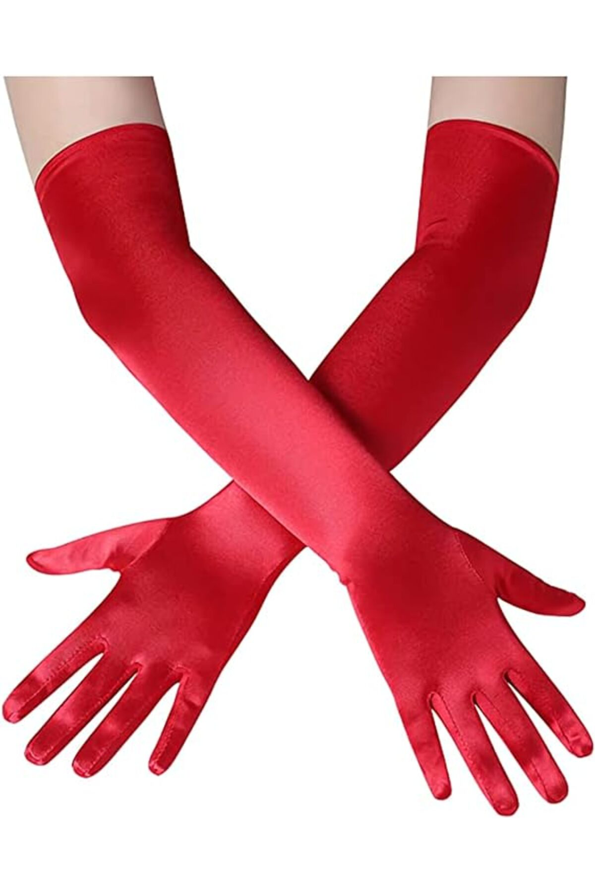 	 Antenato Uzun Boy Ekstra Parlak Saten Eldiven Kırmızı Renk