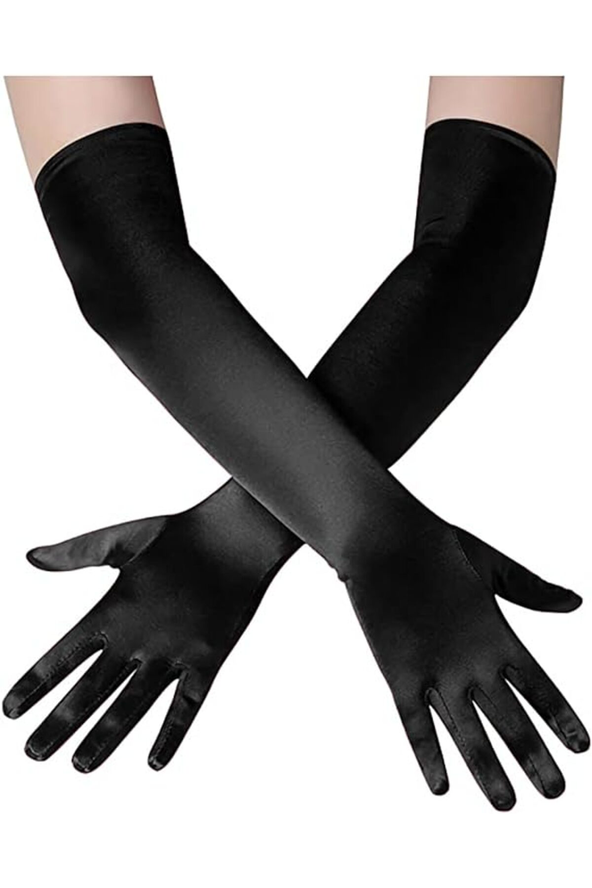 Ok Aksesuar Uzun Boy Ekstra Parlak Saten Eldiven Siyah Renk Go506089gosa4489