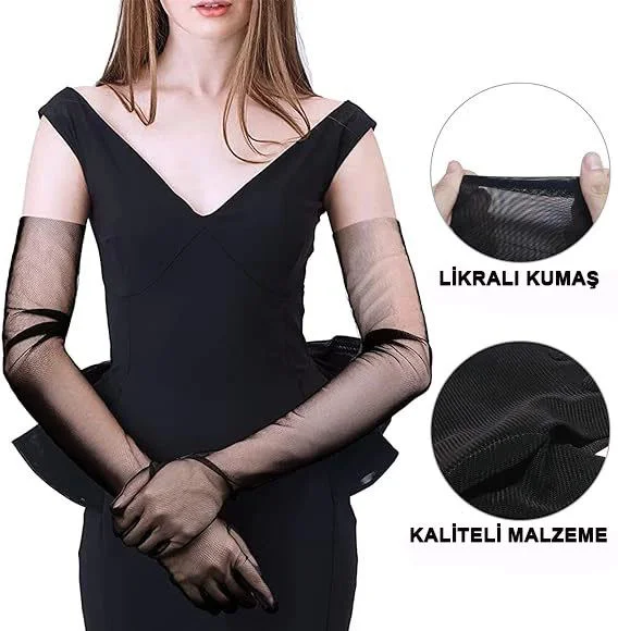 Uzun Boy Likralı Siyah Yetişkin Mega Tül Eldiven 53 Cm - Şık & Rahat Parti Eldiveni Fiyatı, Yorumları ve Özellikleri