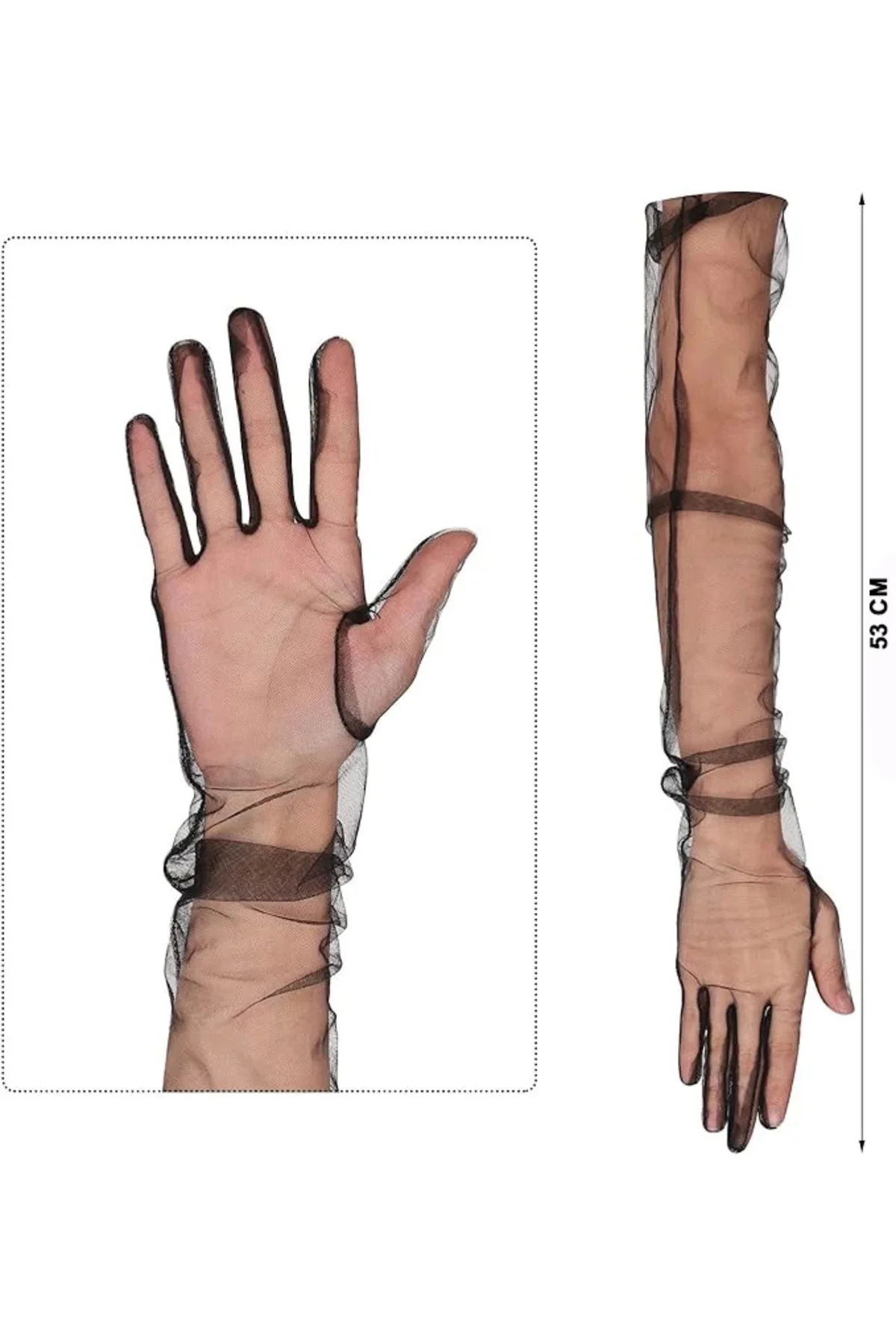 Uzun Boy Likralı Siyah Renk Yetişkin Mega Tül Eldiven 53 Cm - Lis
