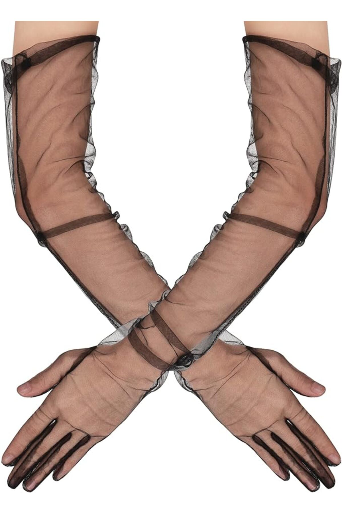 Ok Aksesuar Uzun Boy Likralı Siyah Renk Yetişkin Mega Tül Eldiven 53 Cm Go506