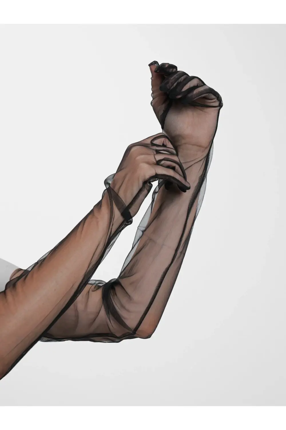 Uzun Boy Likralı Siyah Renk Yetişkin Mega Tül Eldiven 53 cm GO506