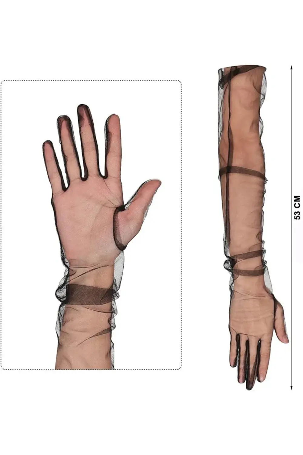 Uzun Boy Likralı Siyah Renk Yetişkin Mega Tül Eldiven 53 cm GO506