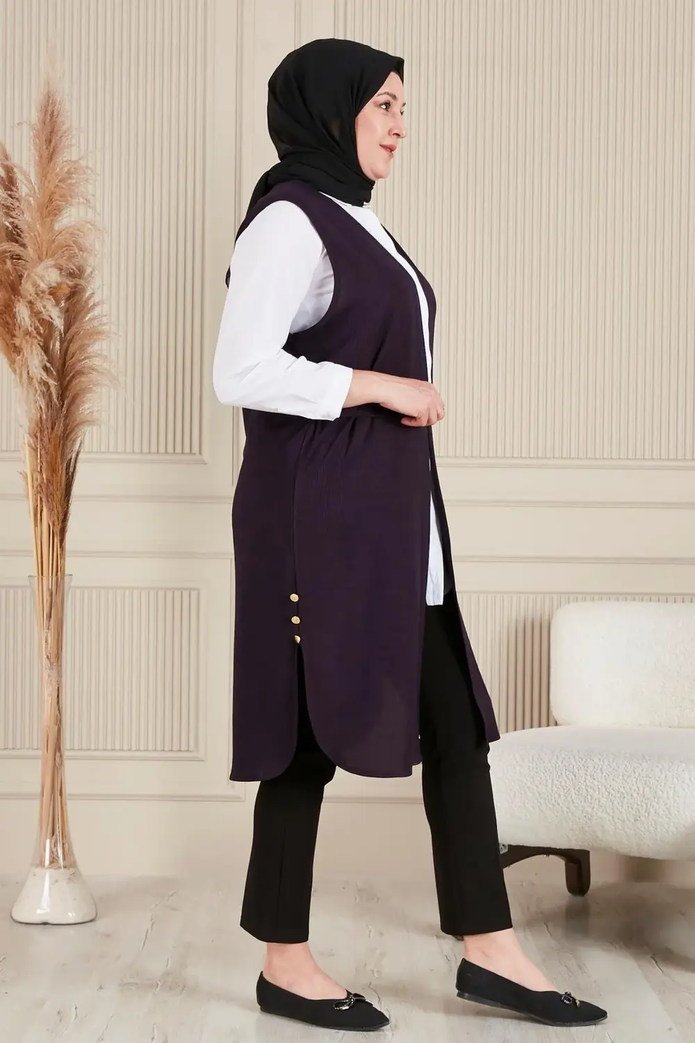 Uzun Buyuk Beden Yelek Kadin Hermevsim