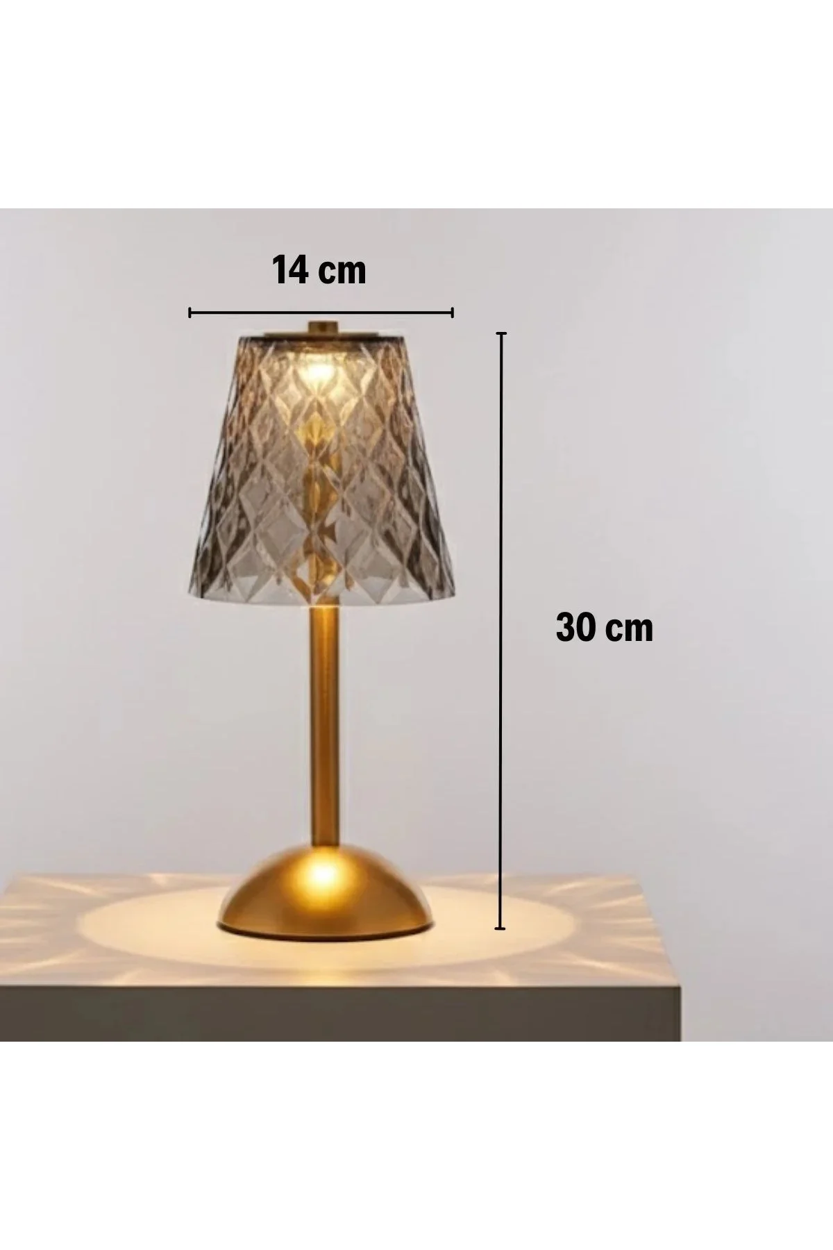 Uzun Klasik Gri Baklava Model LED Masa Lambası – Dokunmatik, 3 Renk Işık Modlu, Şarjlı Dekoratif Gec