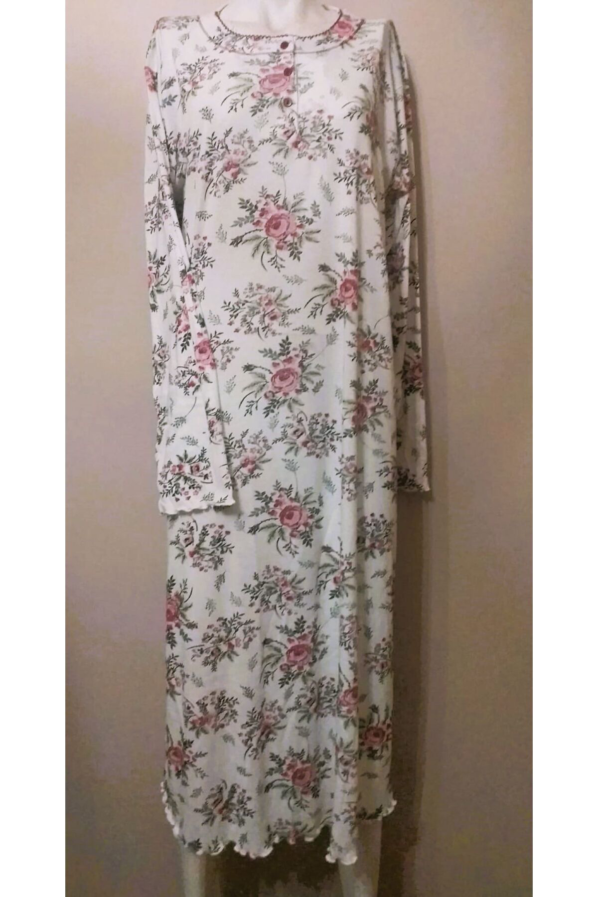 Miss Melina Uzun Kol Çiçekli Anne Gecelik Ekru