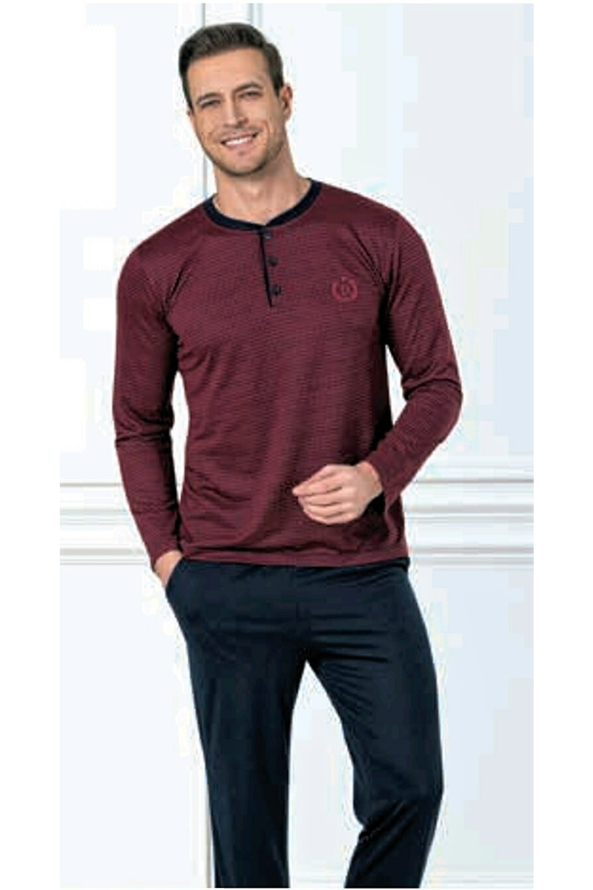 Uzun Kol Erkek Pijama Takımı Bordo