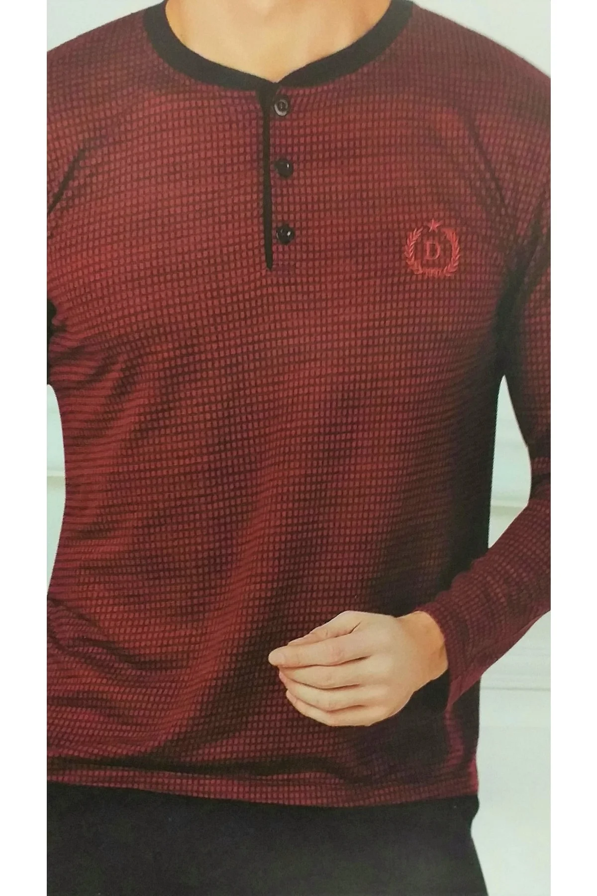 Uzun Kol Erkek Pijama Takımı Bordo - Görsel 2