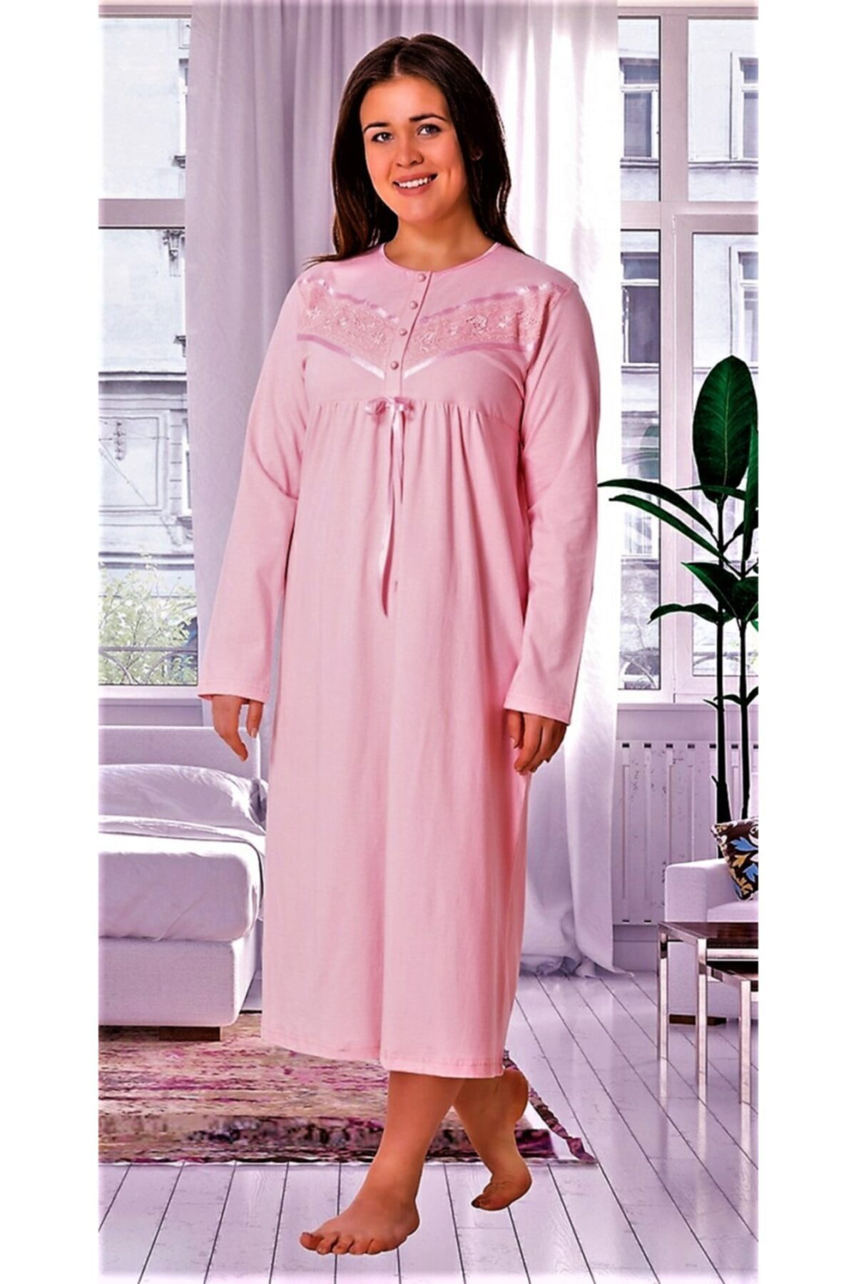 Özalper Uzun Kol Gecelik Anne Geceliği Mint Yeşil