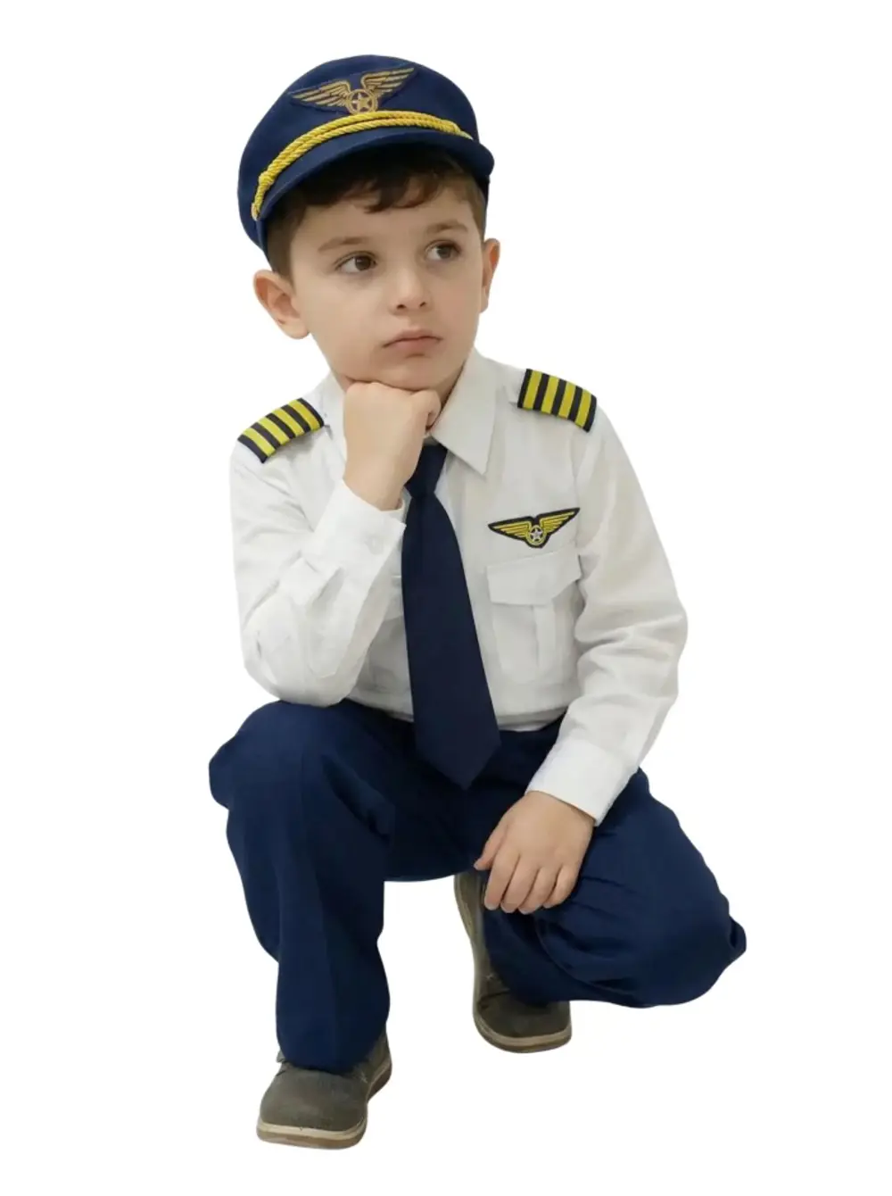 Uzun Kol Gömlekli Apoletli Erkek Çocuk Pilot Kostümü Uzun Kol Gömlekli Apoletli Erkek Çocuk Pilot Kostümü