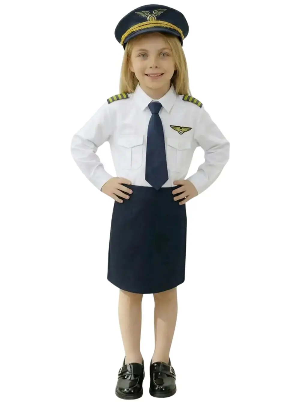 Uzun Kol Gömlekli Apoletli Kız Pilot Kostümü