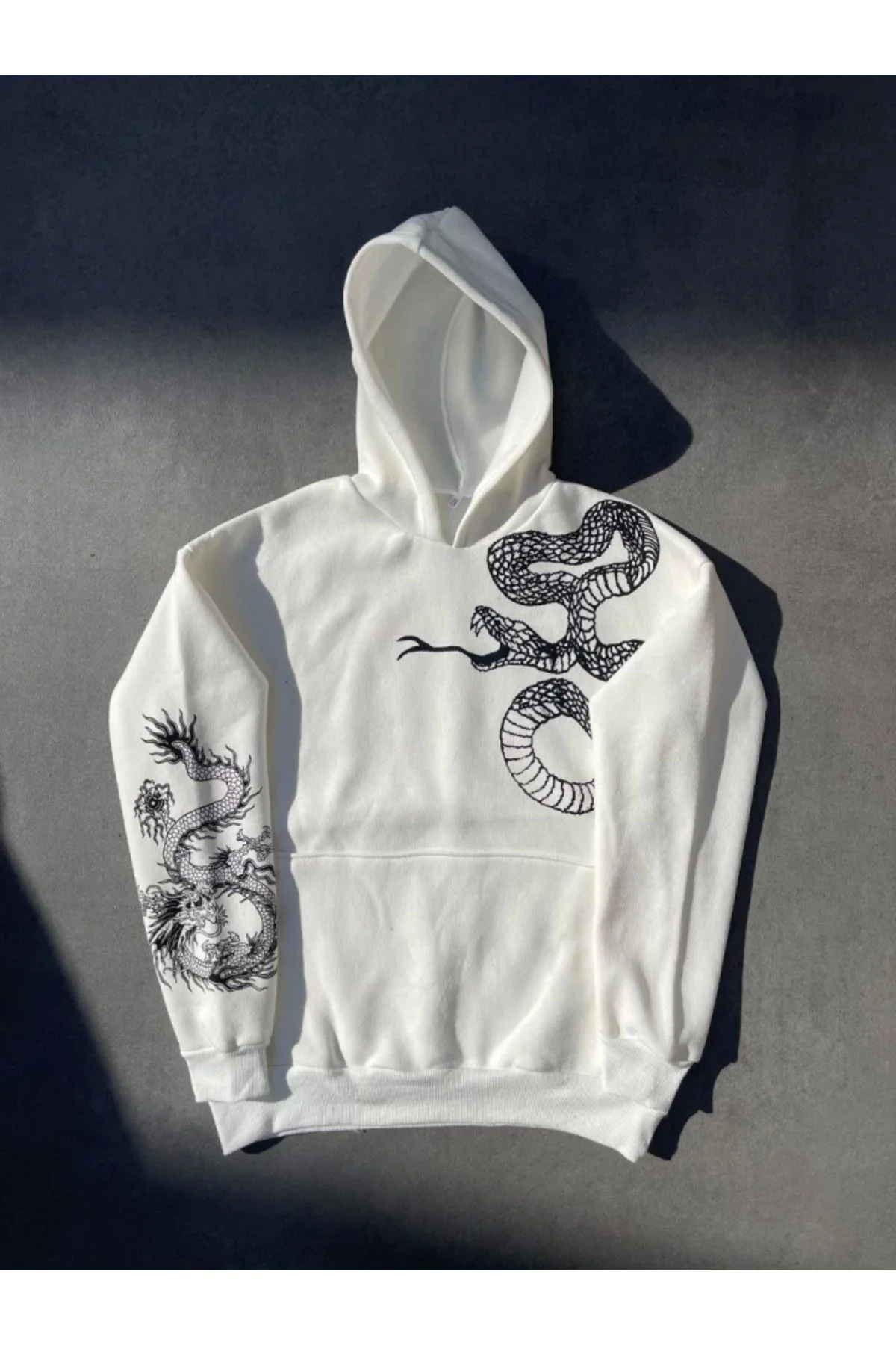 Uzun Kol Kapşonlu Baskılı SweatShirt - Beyaz Uzun Kol Kapşonlu Baskılı SweatShirt - Beyaz