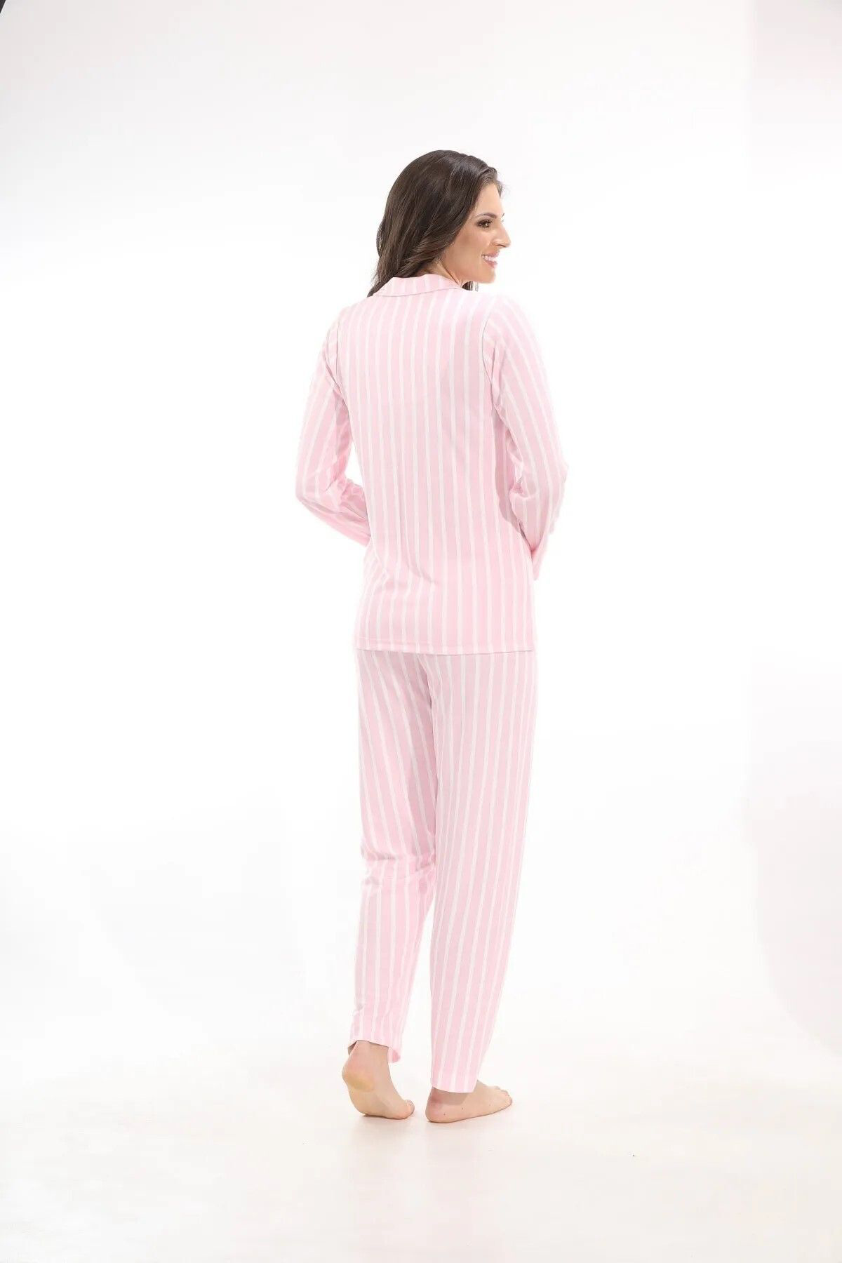 Uzun Kol Önden Düğmeli Kadın Pijama Takımı