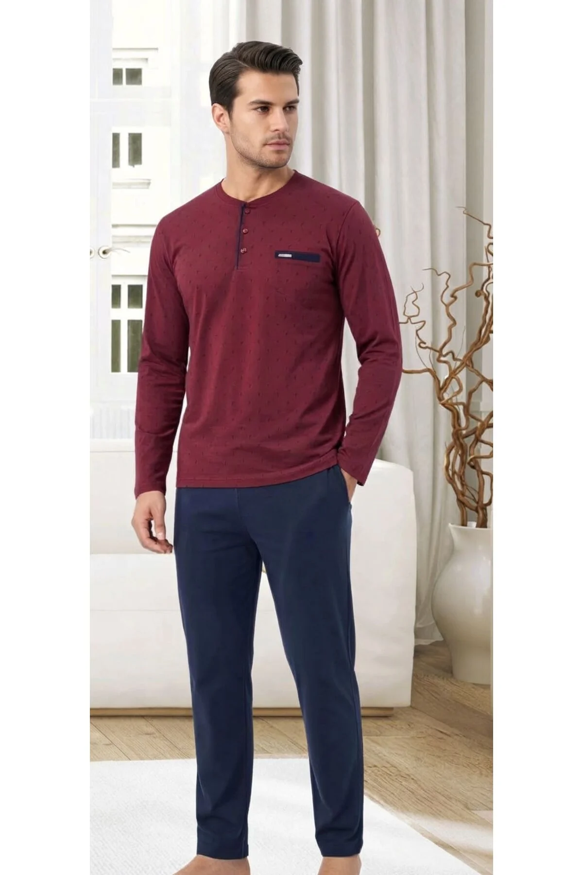 Uzun Kol Pamuklu Süprem Penye Erkek Pijama Takımı Uzun Kol Pamuklu Süprem Penye Erkek Pijama Takımı