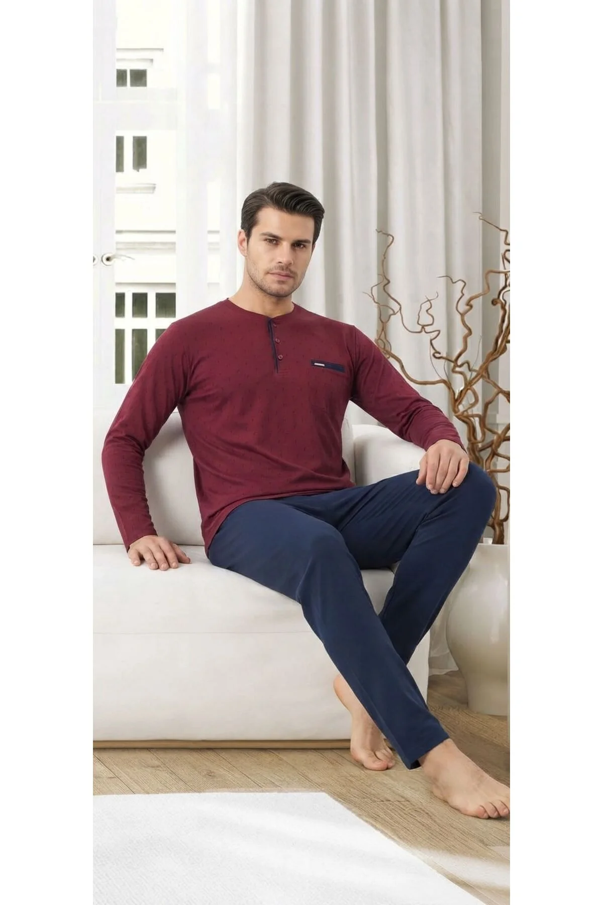 Uzun Kol Pamuklu Süprem Penye Erkek Pijama Takımı Uzun Kol Pamuklu Süprem Penye Erkek Pijama Takımı - Görsel 2