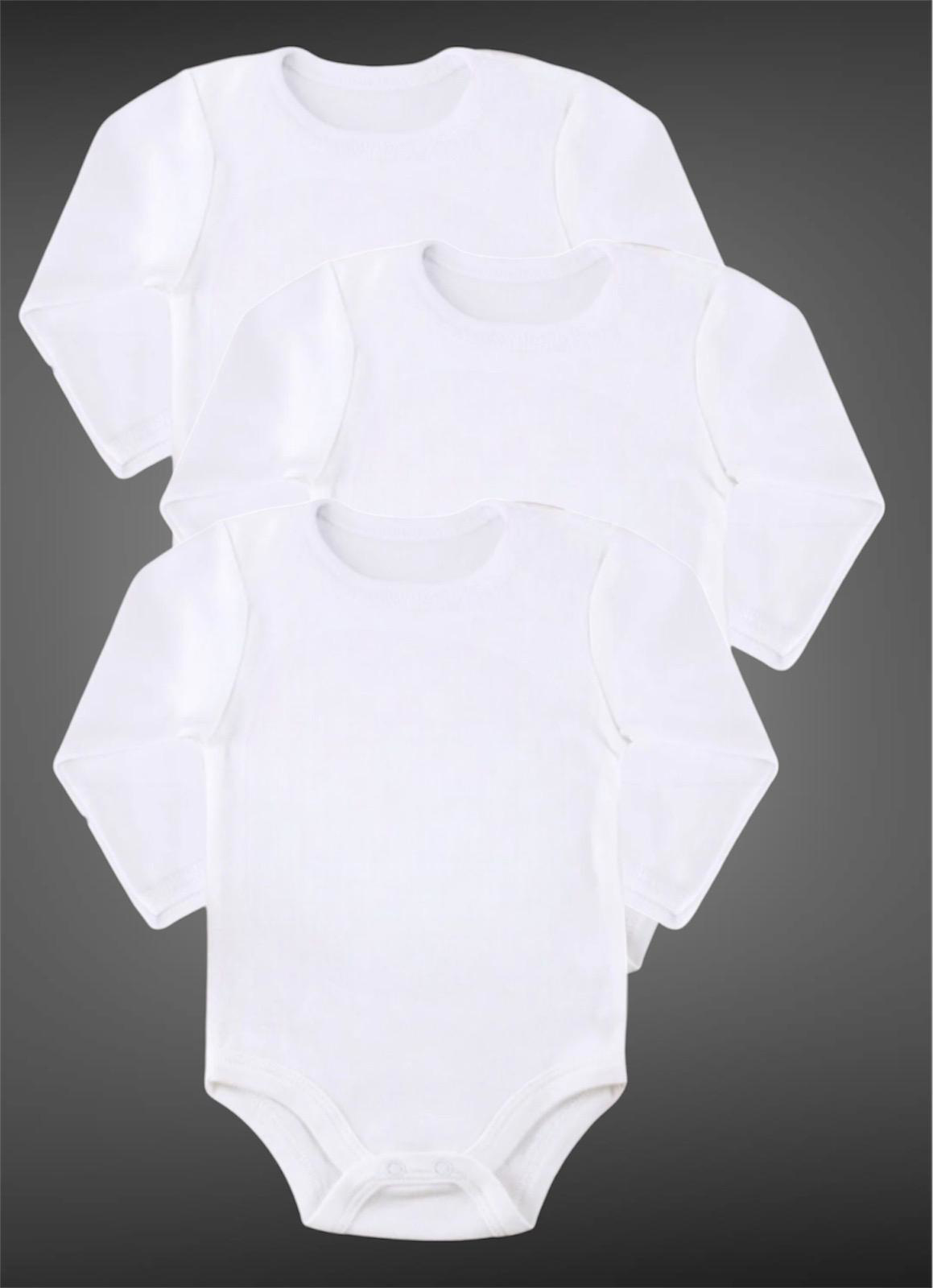 Uzun Kollu %100 Organik Pamuk Bebek Body Çıtçıtlı Zıbın 3'lü Pake