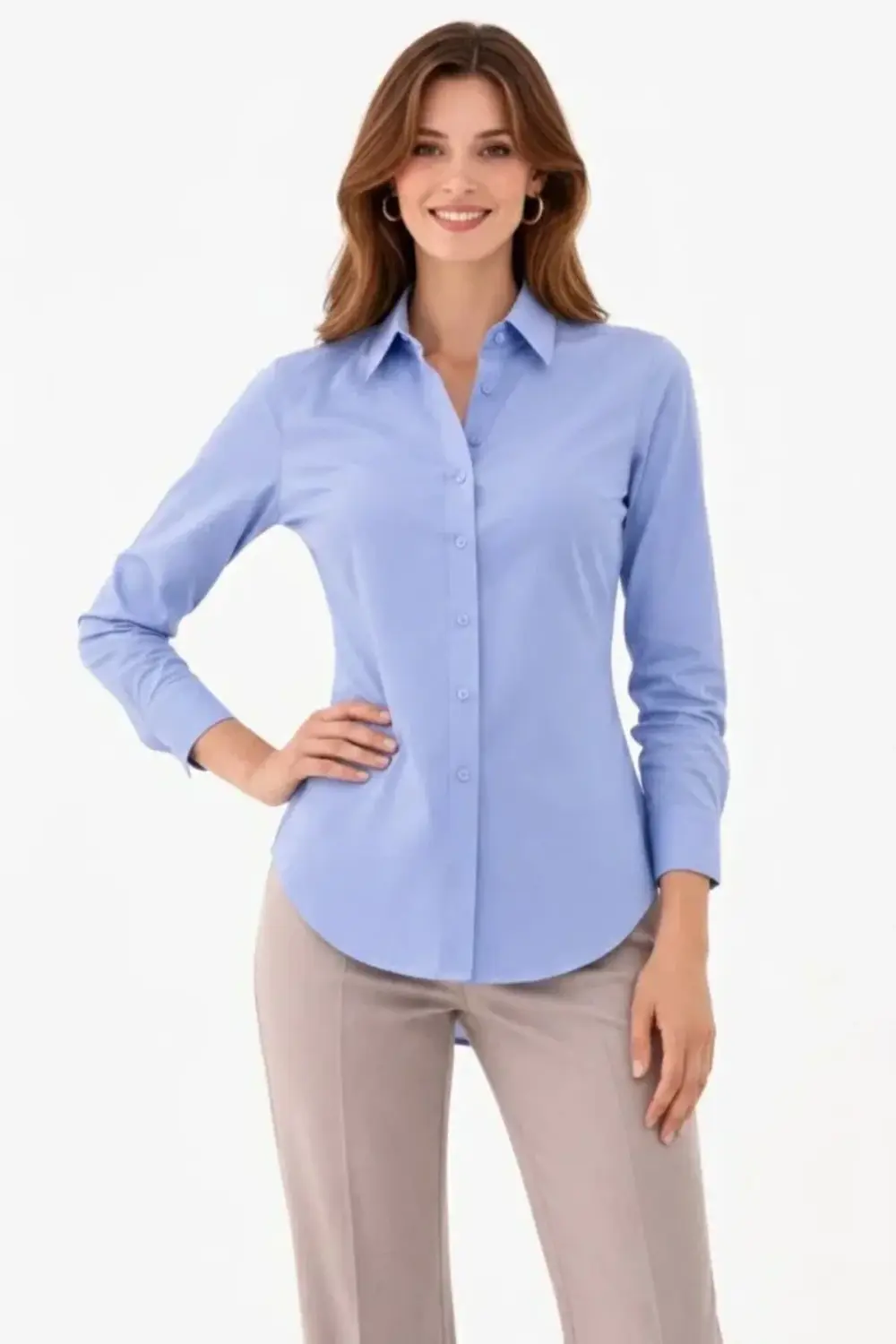 Uzun Kollu Gömlek Düğmeli Klasik Yaka Günlük Ve Ofis Şıklığına Uy