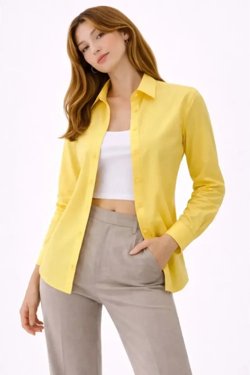 Uzun Kollu Gömlek Düğmeli Klasik Yaka Günlük Ve Ofis Şıklığına Uy