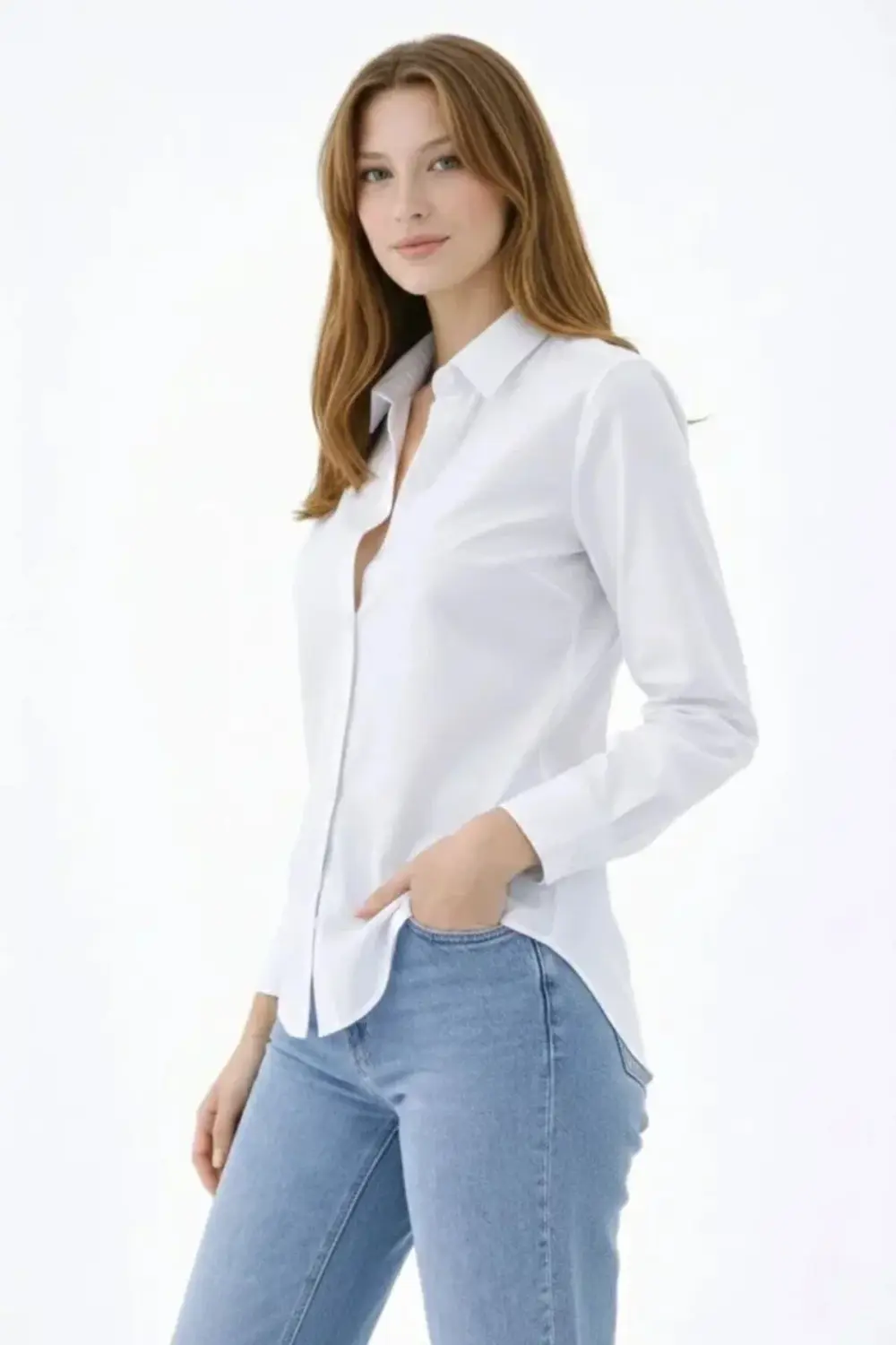 Uzun Kollu Gömlek Düğmeli Klasik Yaka Günlük Ve Ofis Şıklığına Uy