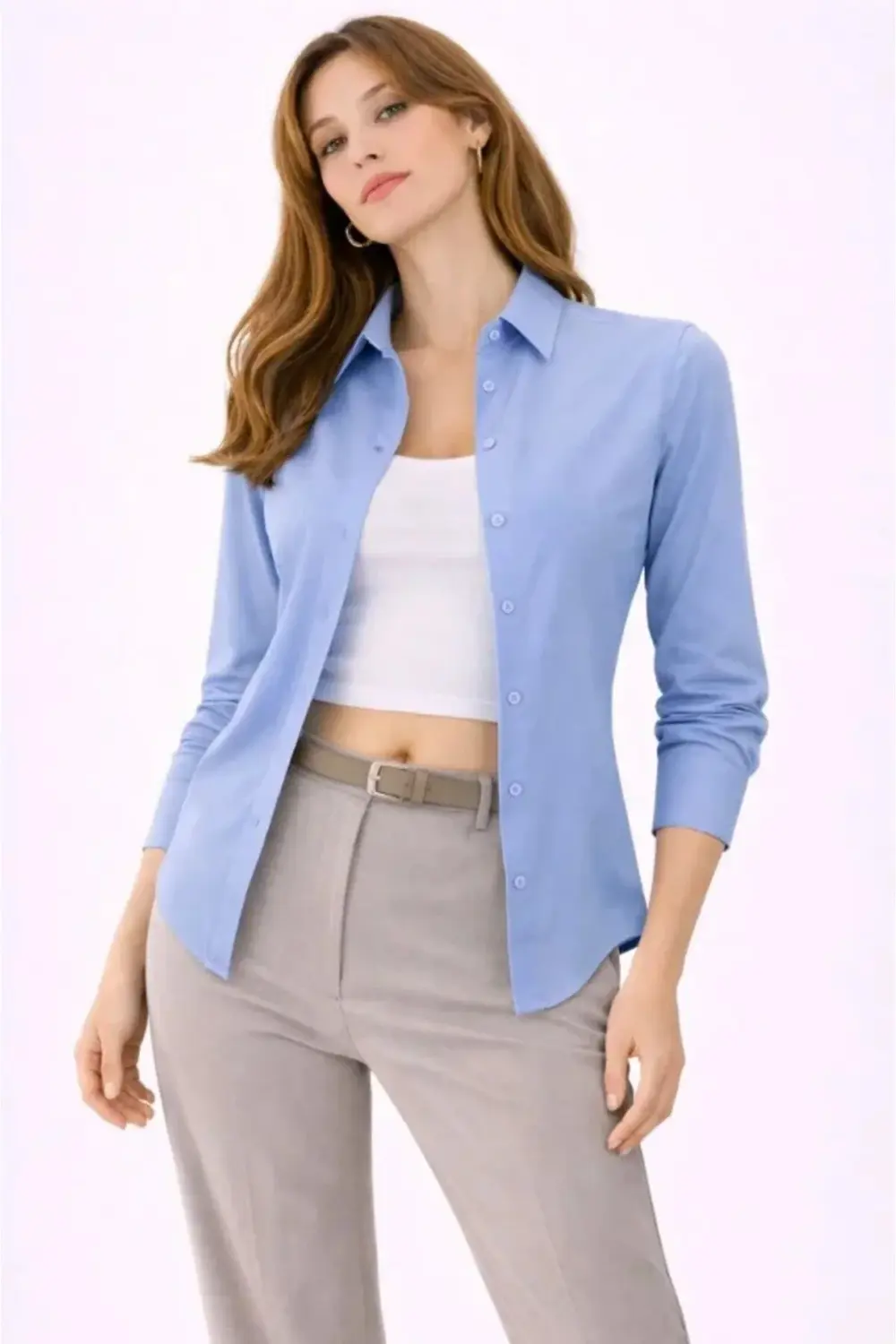 Uzun Kollu Gömlek Düğmeli Klasik Yaka Günlük Ve Ofis Şıklığına Uy