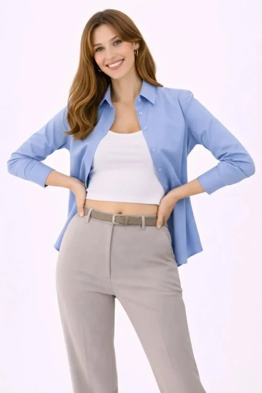 Uzun Kollu Gömlek Düğmeli Klasik Yaka Günlük Ve Ofis Şıklığına Uy