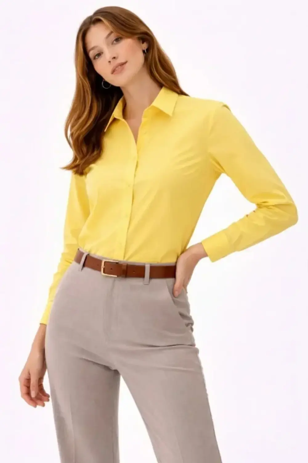 Uzun Kollu Gömlek Düğmeli Klasik Yaka Günlük Ve Ofis Şıklığına Uy