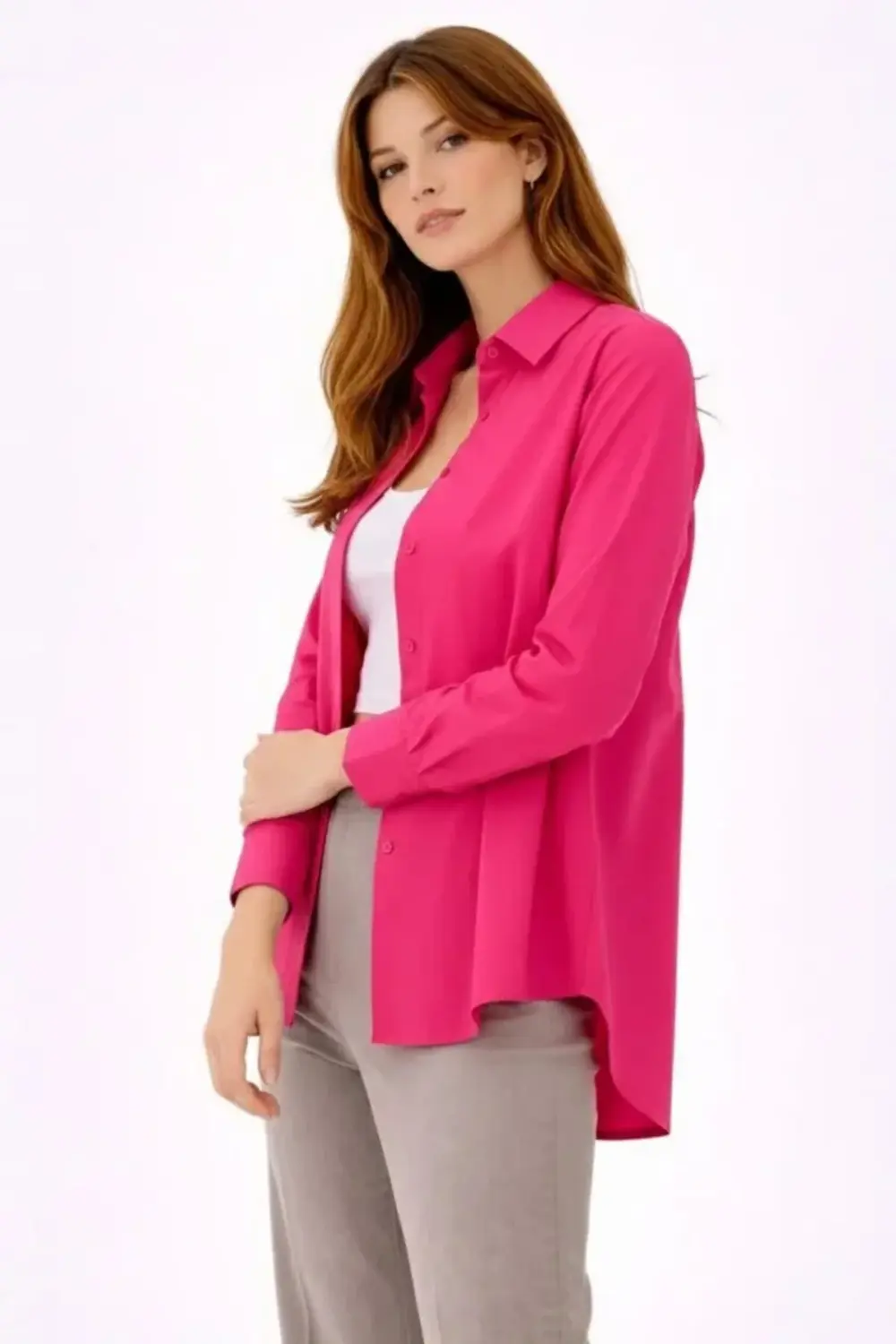 Uzun Kollu Gömlek Düğmeli Klasik Yaka Günlük Ve Ofis Şıklığına Uy