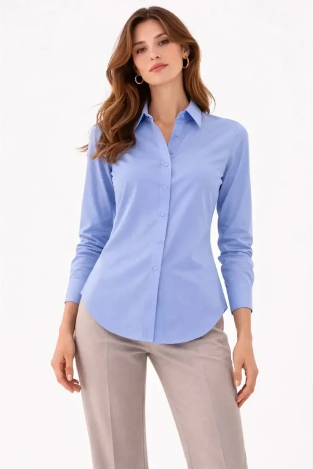 Uzun Kollu Gömlek Düğmeli Klasik Yaka Günlük Ve Ofis Şıklığına Uy