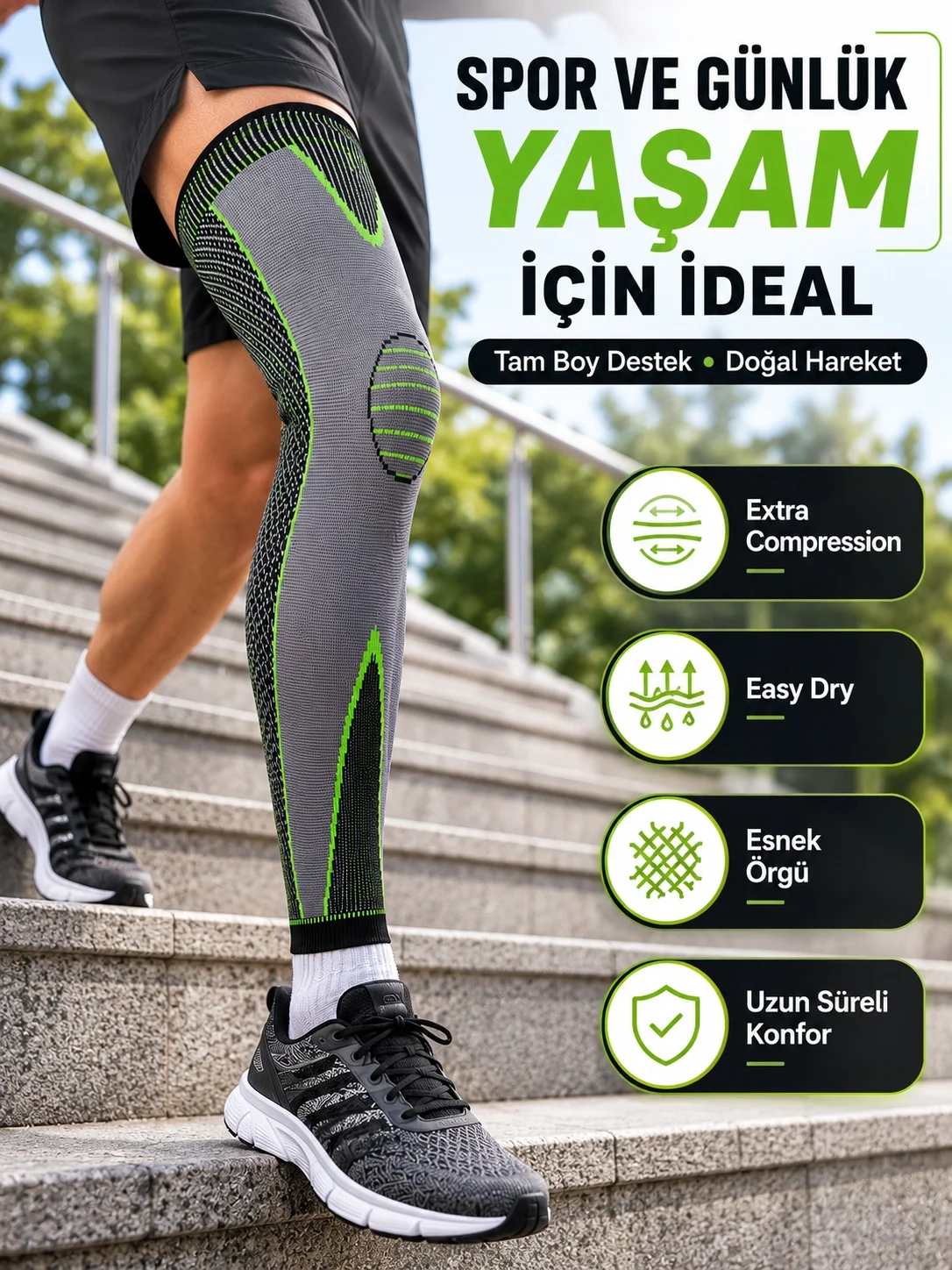 Uzun Kompresyon Diz Destekliği Spor ve Günlük Kullanım İçin Güçlü Destek Fiyatı, Yorumları ve Özellikleri