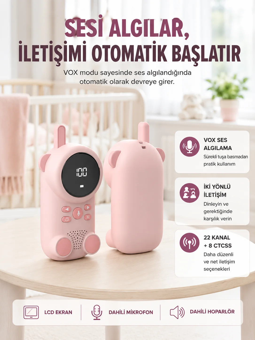 Uzun Menzilli Bebek Telsizi 1-3 Km Çekim 22 Kanal LCD Ekran VOX Şarjlı Fiyatı, Yorumları ve Özellikleri