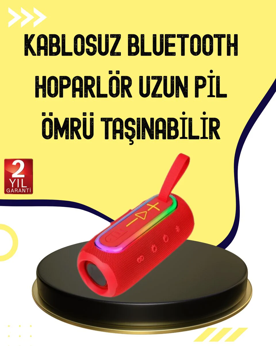 Uzun Pil Ömürlü Bluetooth 5.1 Hoparlör - Kablosuz Ses, IP67 Su Geçirmez, Kırmızı LED