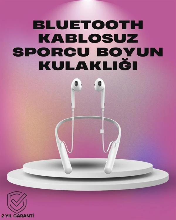Uzun Pil Ömürlü Kablosuz Kulaklık - 100 Saat Boyun Askılı Bluetooth