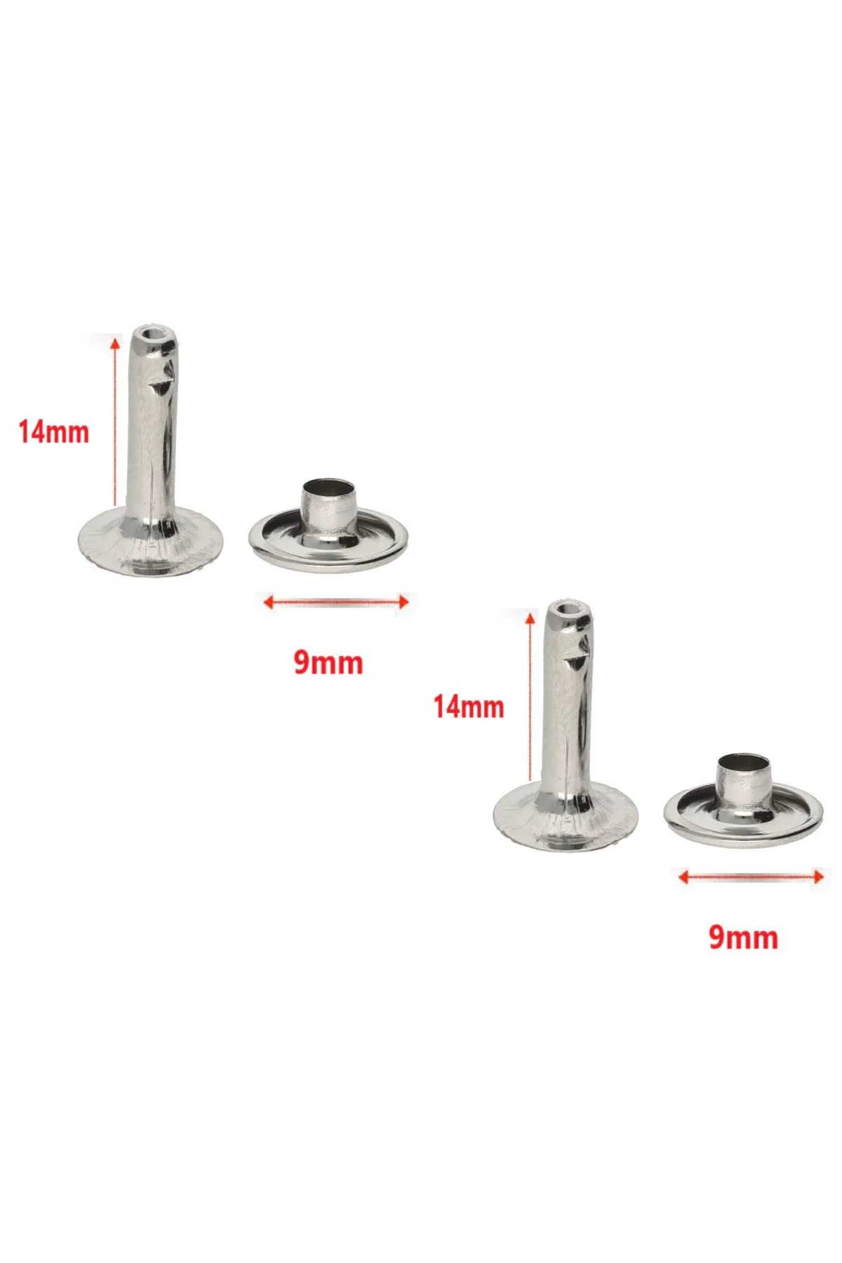 Uzun Rivet, Perçin 9mm kafa [33,5] (14mm Bacak) , Nikel [1000 ade