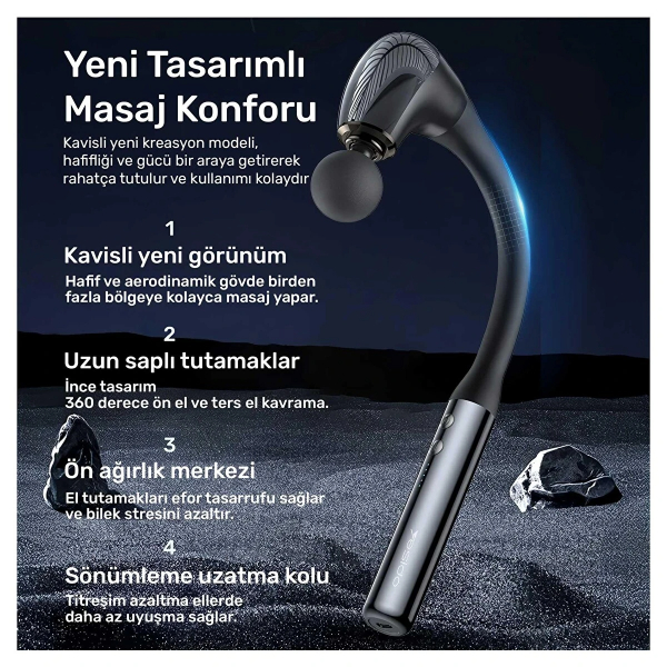 Uzun Saplı Ergonomik Masaj Tabancası 4 Başlıklı Kas Rahatlatıcı