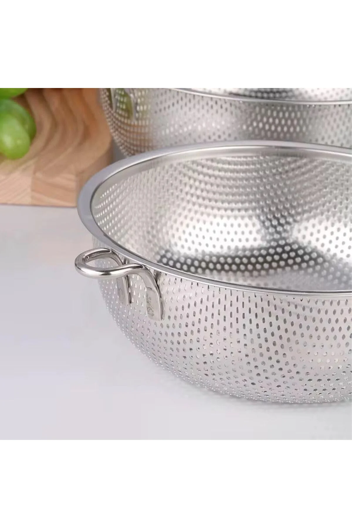 Uzun Saplı Paslanmaz Metal Süzgeç – Makarna, Sebze ve Meyve Yıkam