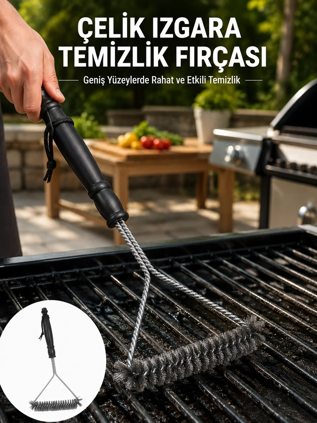 Uzun Saplı Paslanmaz Çelik Izgara Temizlik Fırçası Yeni Nesil