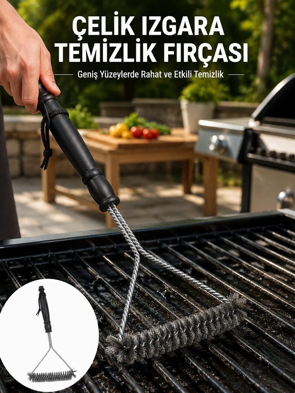 Uzun Saplı Paslanmaz Çelik Izgara Temizlik Fırçası Yeni Nesil - Lisinya