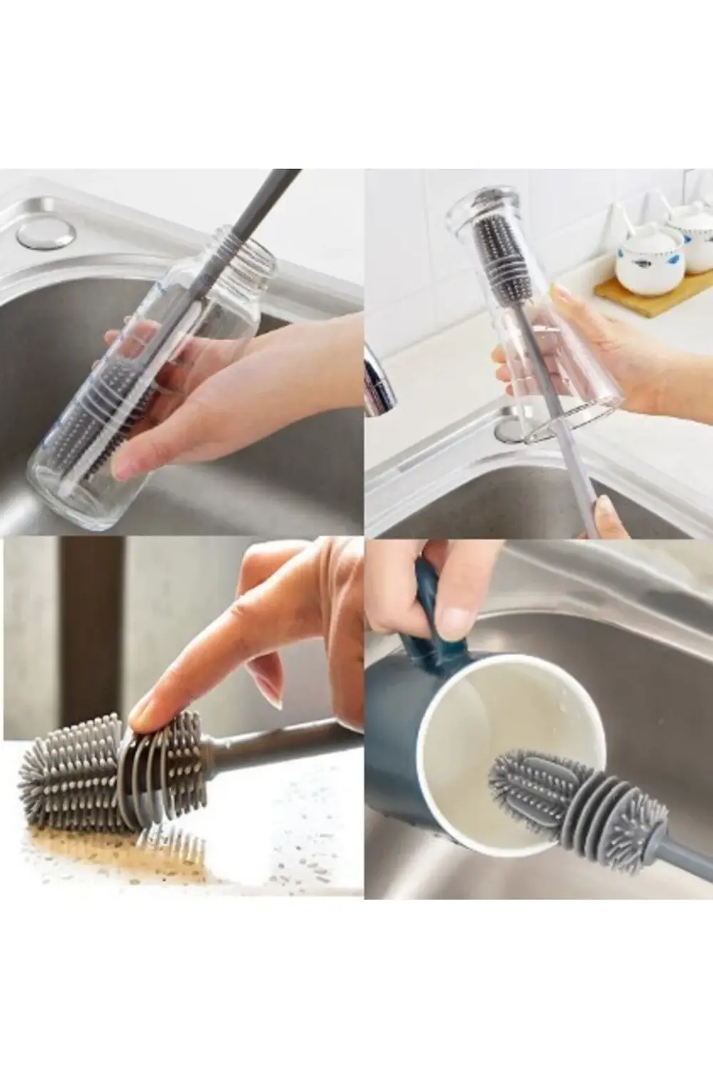 Uzun Saplı Silikon Biberon ve Kavanoz Yıkama Fırçası