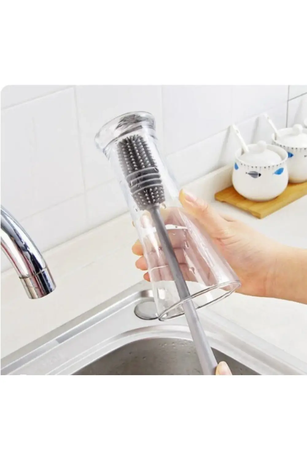 Uzun Saplı Silikon Biberon ve Kavanoz Yıkama Fırçası