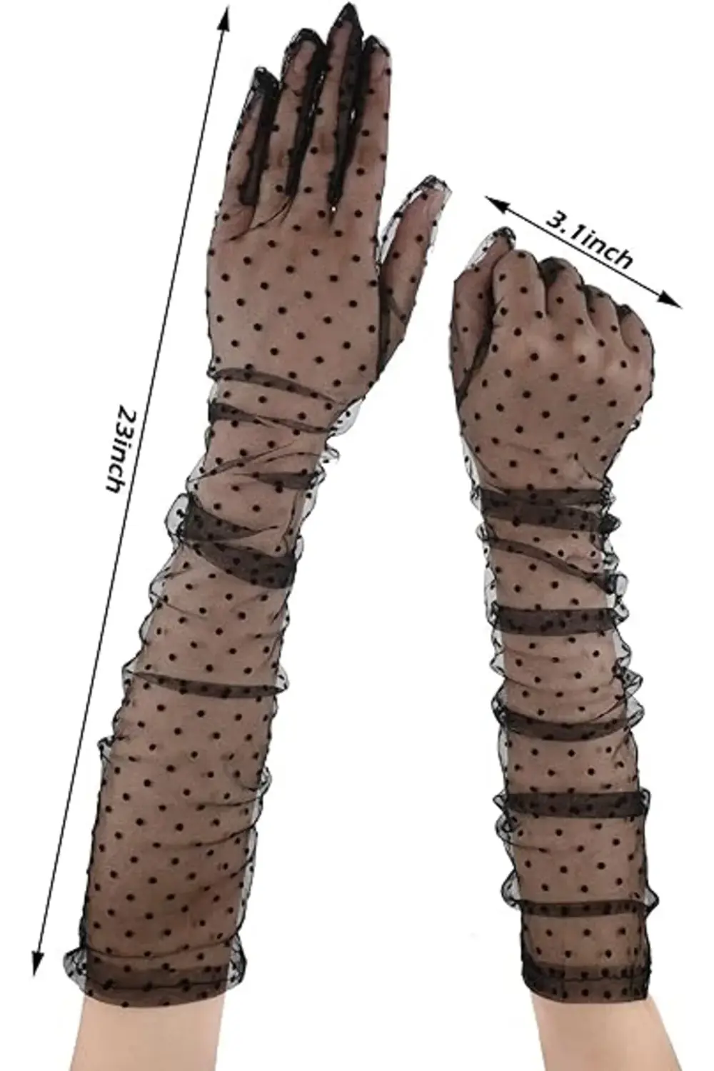 Uzun Siyah Puantiyeli Yetişkin Tül Eldiven