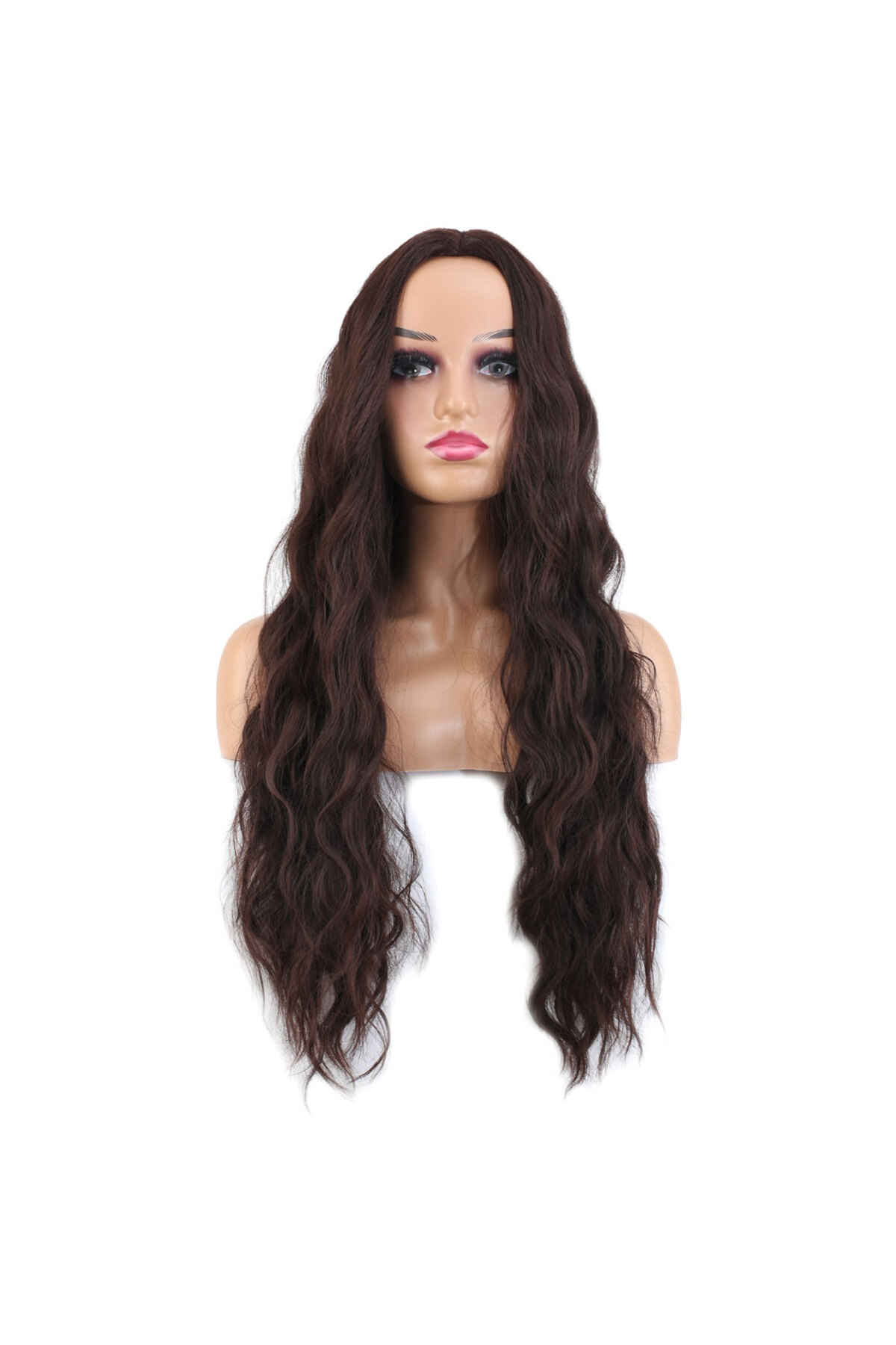 Fantaziatölyesi Uzun Su Dalgası Fiber Sentetik Peruk / Kızıl Kahve