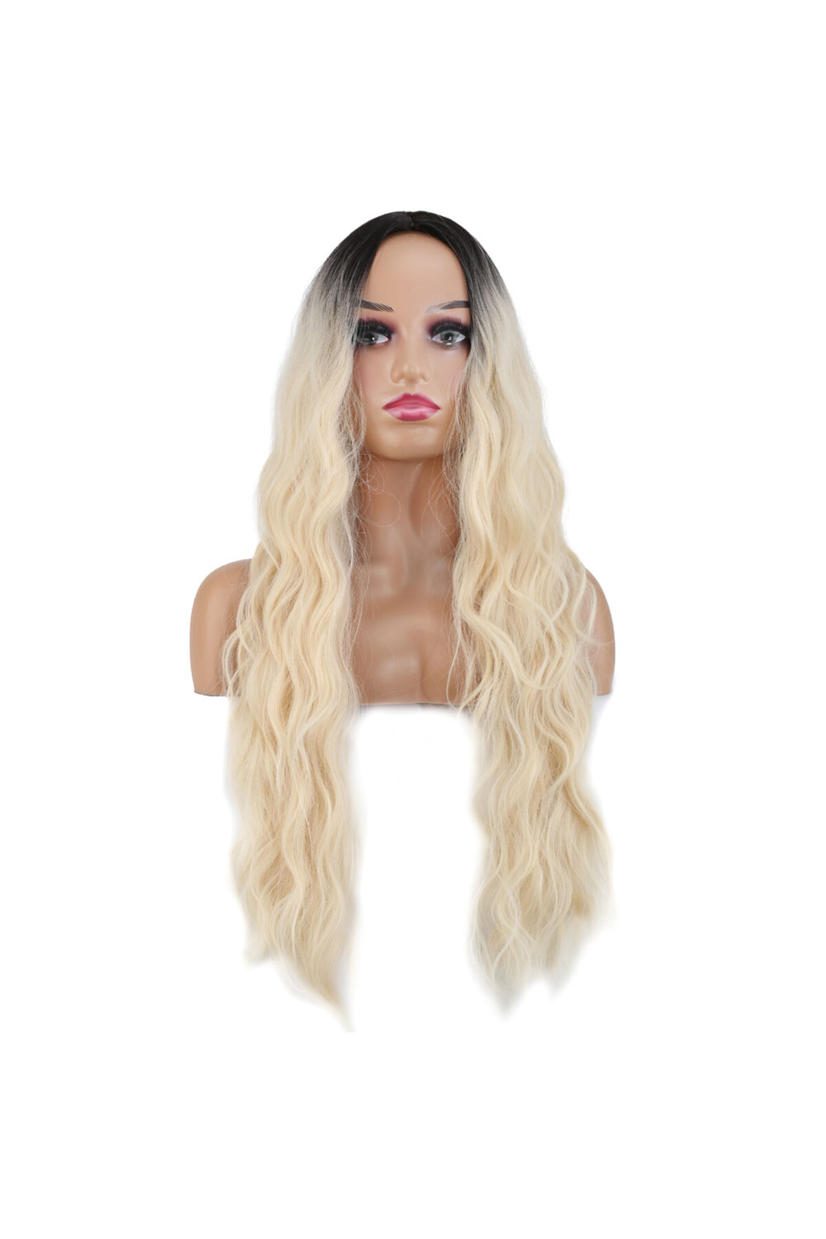 Fantaziatölyesi Uzun Su Dalgası Fiber Sentetik Peruk / Kahve / Platin Ombre