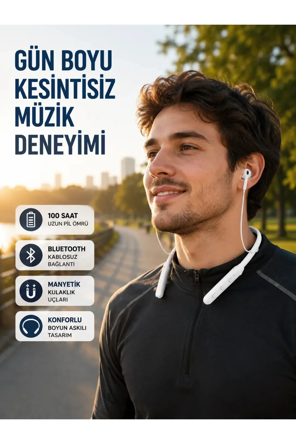 Uzun Süre Dayanıklı Manyetik Başlıklı Bluetooth Kulaklık