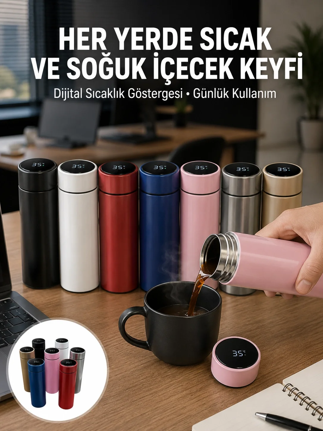 Uzun Süre Isı Koruma Sağlayan Dijital Göstergeli Termos Yeni Nesi